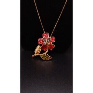 Christian Lacroix Vintage Lg Rhinestone Iridescent Flower PENDANT vermeil chain
